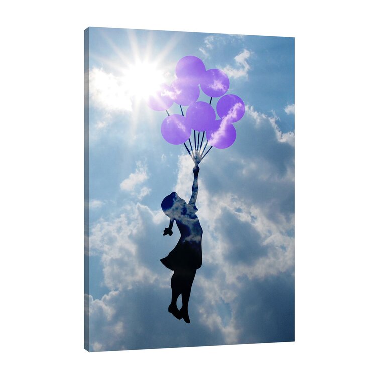 Flying Balloon Girl In The Clouds On Canvas by Banksy A Print